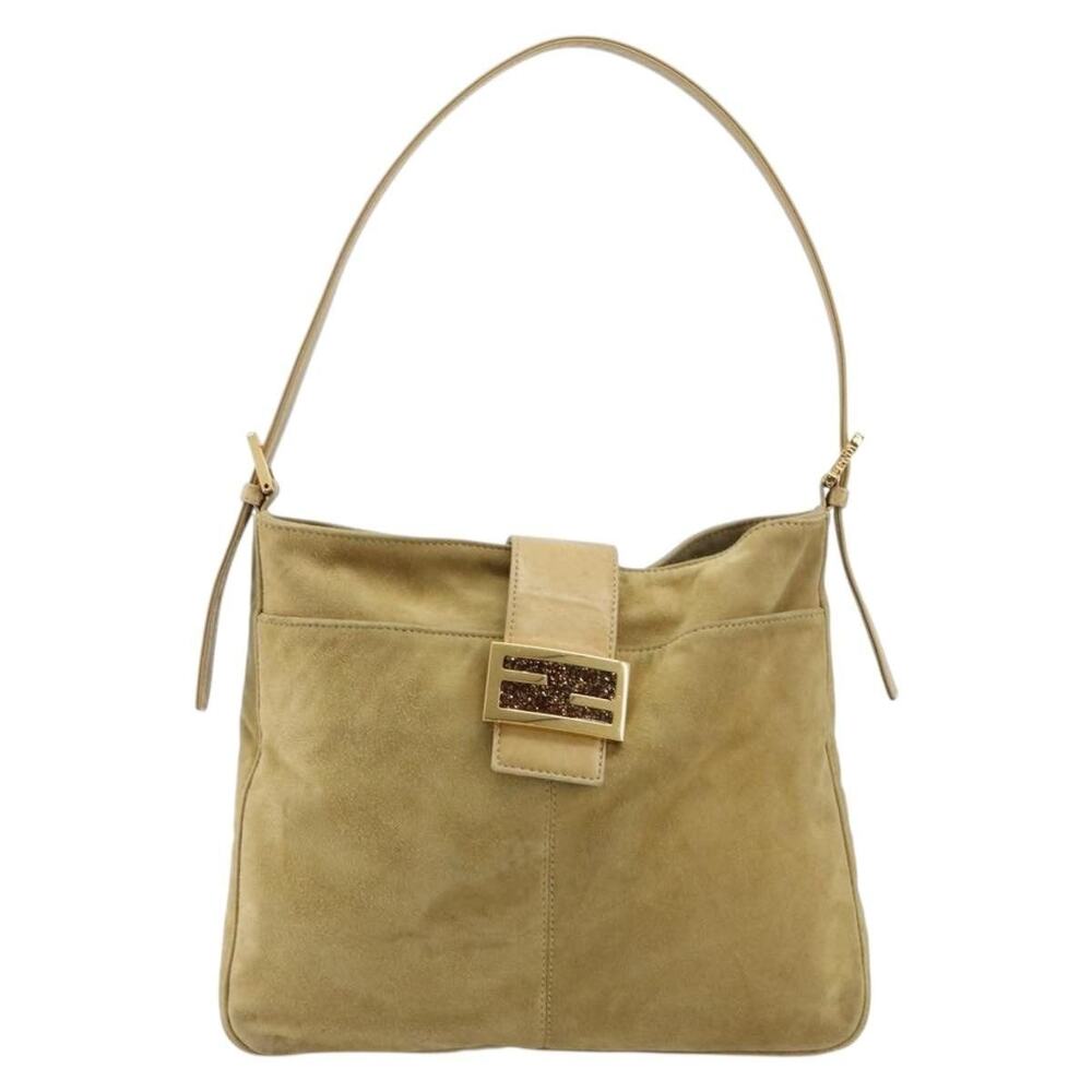 Fendi Suede Mamma Baguette Shoulder Bag Beige